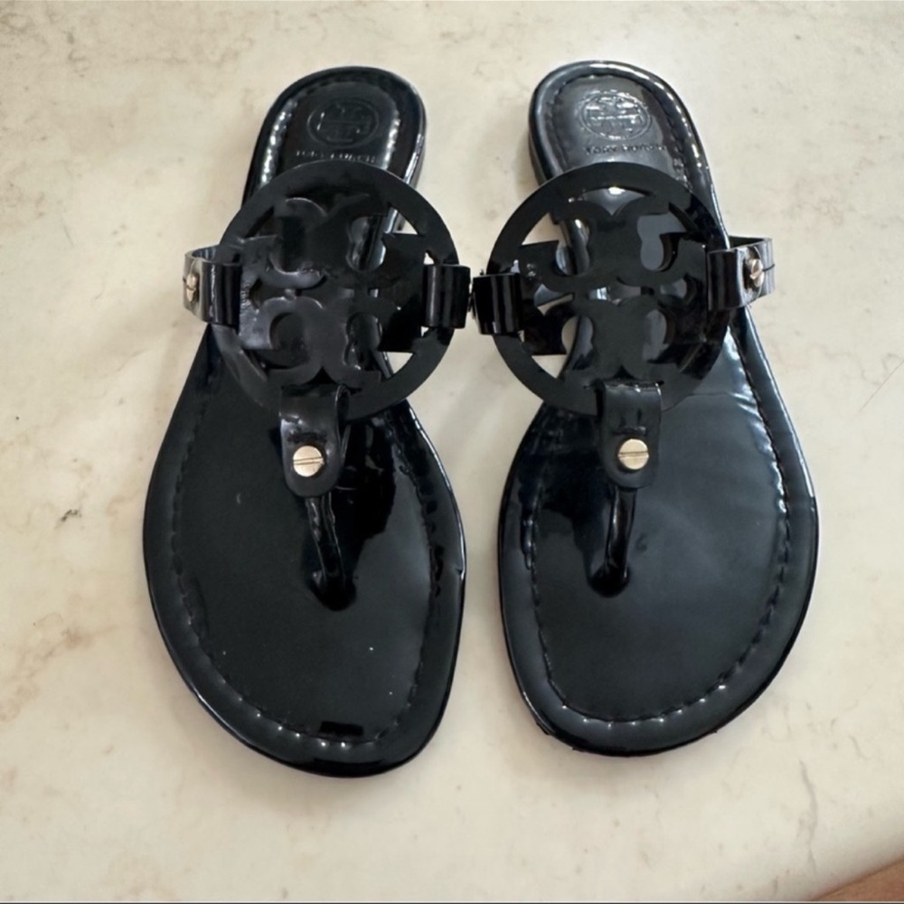 Tory Burch Miller Sandals Patent Leather Black size 7 - Picture 1 of 8